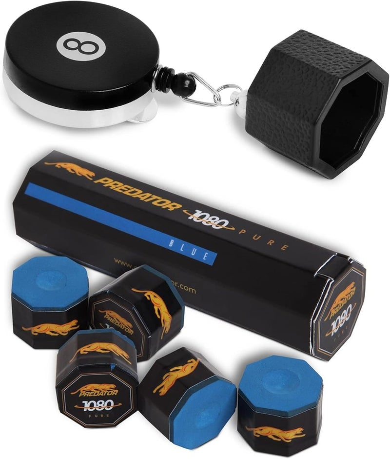 okko Retractable Octagon 8-Ball Chalker Billiard Pool Cue Chalk Holder with Belt Clip Black + 1 tube/5pcs of Predator Chalk - Image 1